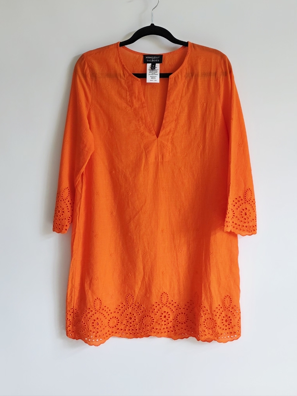 Miraclesuit X Talbots V-Neck Pullover Eyelet Orange Tunic Cover Up Women Size M